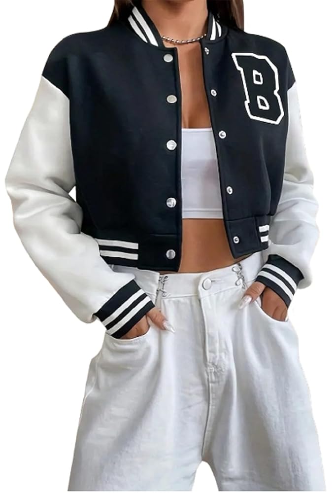 ZM ATTIRE Girls Cropped Varsity Highschool Ladies Letterman